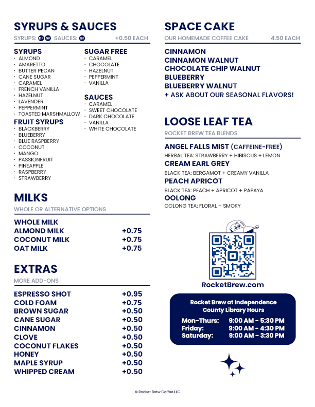 Rocket Brew Menu Back