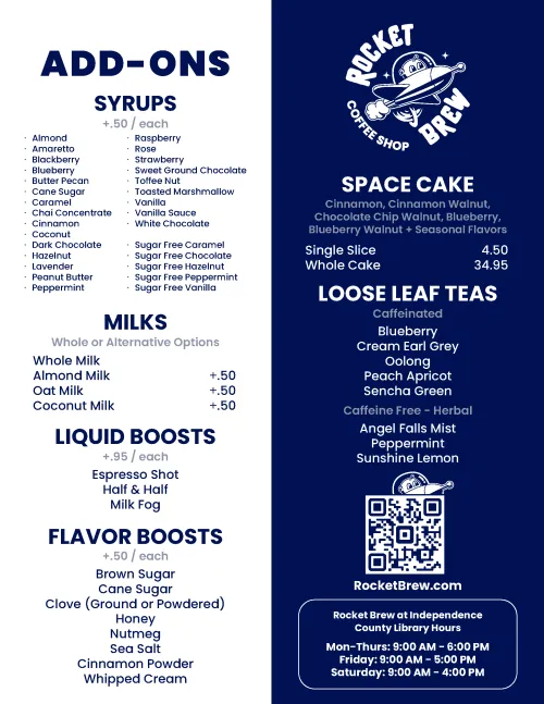 Rocket Brew Menu Back